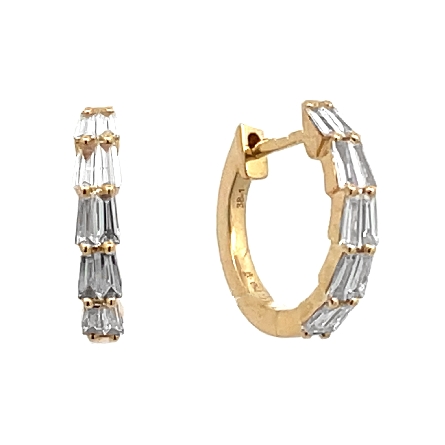 18K Yellow Gold Tapered Baguette Huggie Hoop Ea...