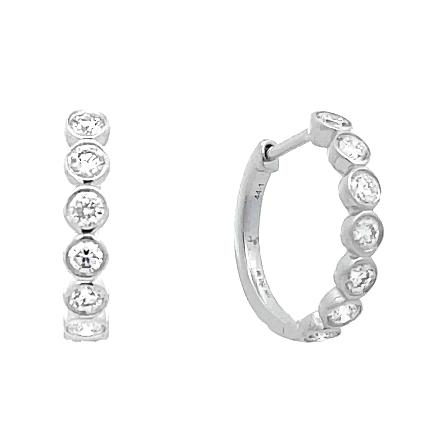 18K White Gold Bezel Round Huggie Hoop Earrings...