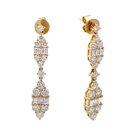 18K Yellow Gold Drop Earrings w/40 Baguette and...