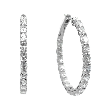 18K White Gold In and Out Hoop Earrings w/44Dia...