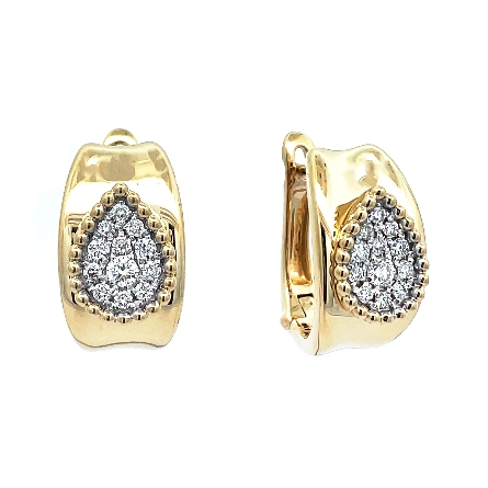 14K Yellow Gold Beaded Pear Cluster Hoop Earrin...