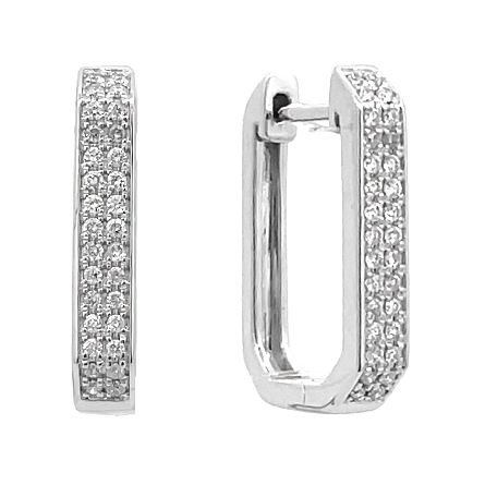 14K Yellow Gold Angled 2 Row Hoop Earrings w/Di...