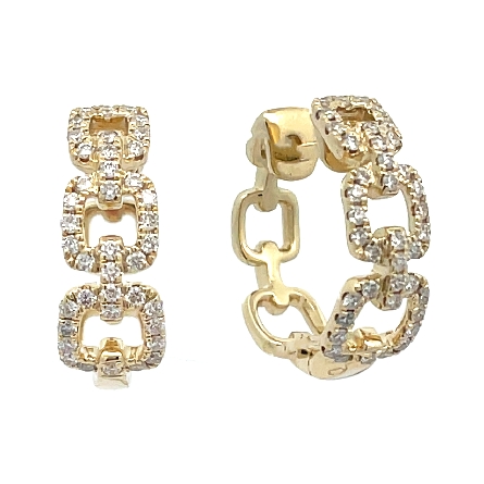 14K Yellow Gold Chain Link Hoop Earrings w/Diam...