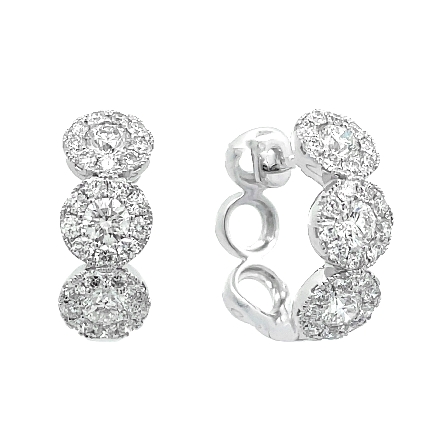 14K White Gold Cluster Round Station Hoop Earri...