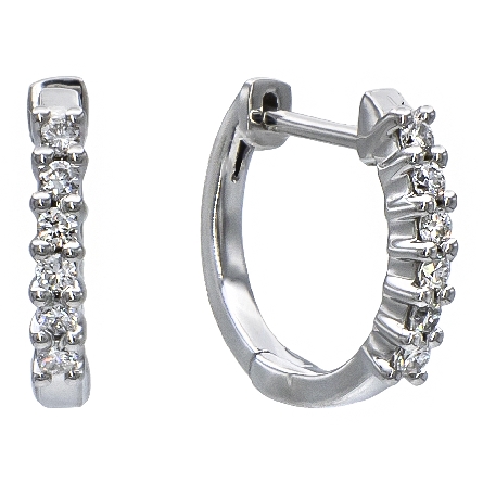 14K White Gold Huggie Hoop Earrings w/Diams=.15...