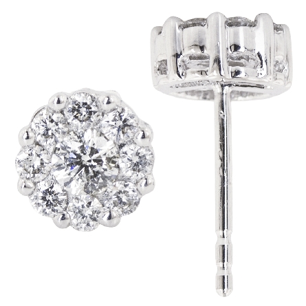 14K White Gold Cluster Stud Earrings w/Diams=.7...
