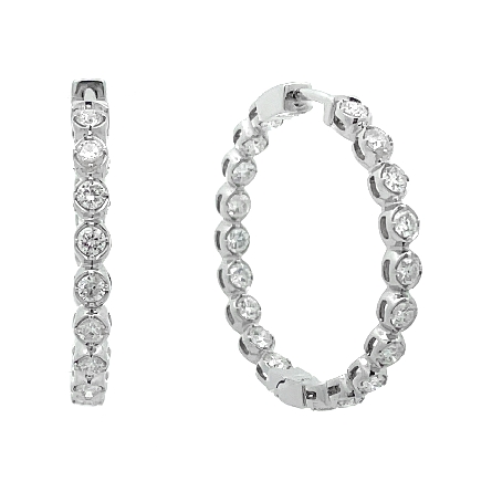 14K White Gold Bezel Set In & Out Hoop Earrings...
