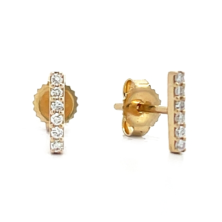 14K Yellow Gold Bar Stud Earrings w/Diams=.07ct...