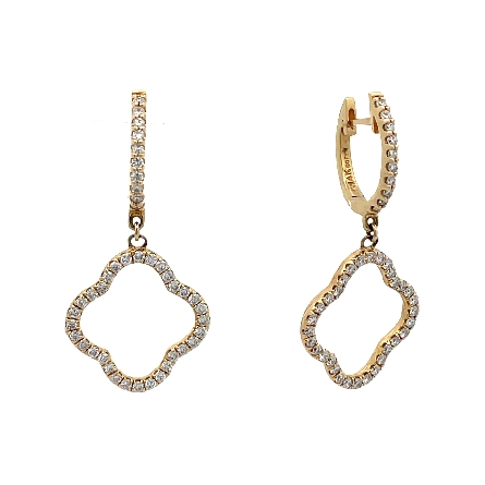 14K Yellow Gold Clover Dangle Earrings w/Diams=...