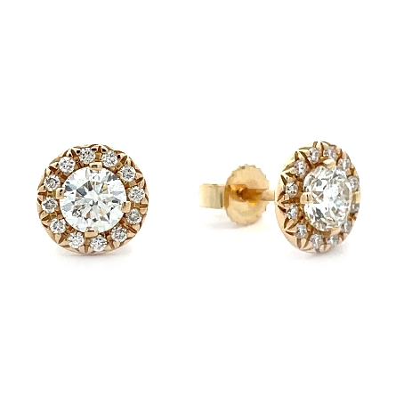 14K Yellow Gold Outline Halo Stud Earrings w/Di...