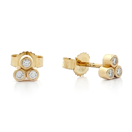 14K Yellow Gold 3 Bezel Cluster Stud Earrings w...