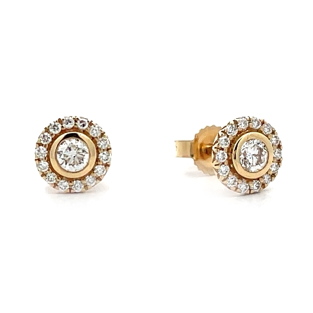 14K Yellow Gold Halo Stud Earrings w/Diams=.36c...