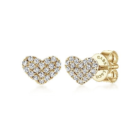14K Yellow Gold Heart Shaped Pave Stud Earrings...