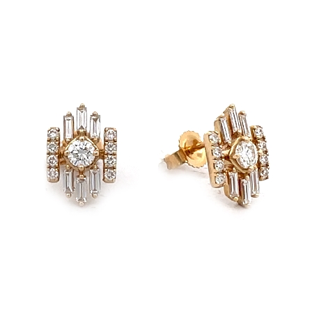 14K Yellow Gold Cluster Art Deco Post Back Earr...