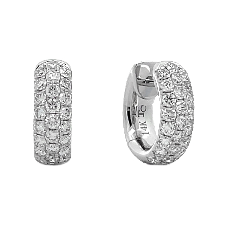 14K White Gold Pave Huggie Hoop Earrings w/Diam...