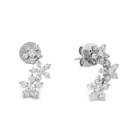14K White Gold Floral Curved Climber Earrings w...