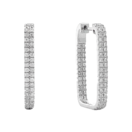 14K White Gold Rectangle In and Out Hoop Earrin...