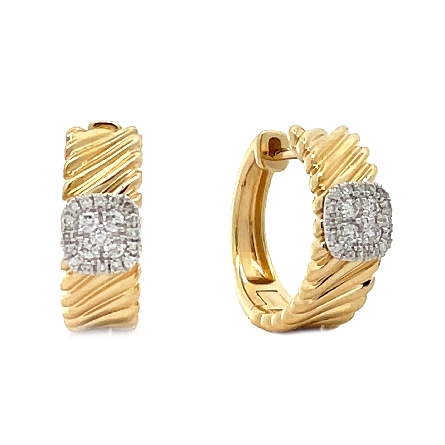 14K Yellow and White Gold Etched Huggie Hoop Cl...