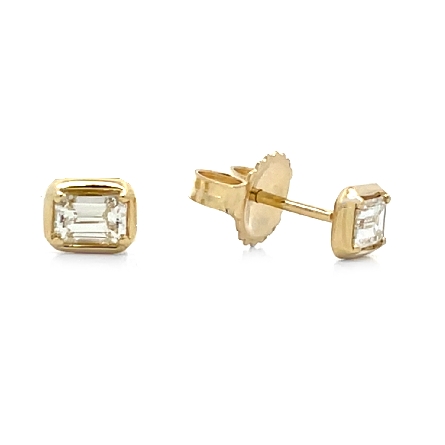 14K Yellow Gold Emerald Cut Flat Rim Bezel Stud...