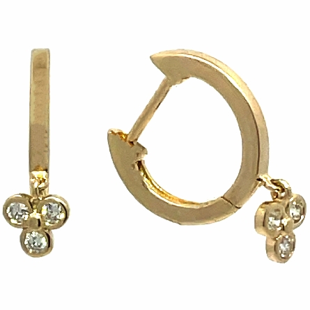 14K Yellow Gold Clover Dangle Huggie Hoop Earri...