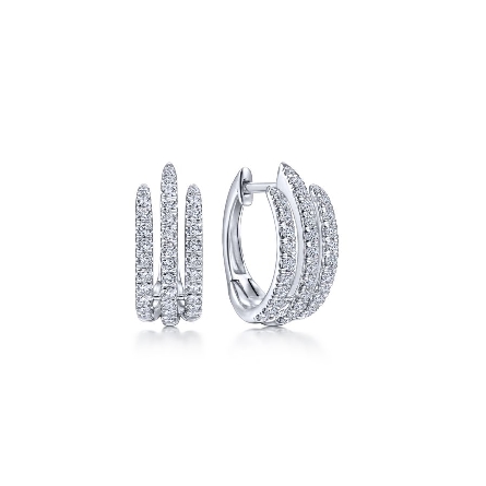 14K White Gold Gabriel 3Row Huggie Hoop Earring...