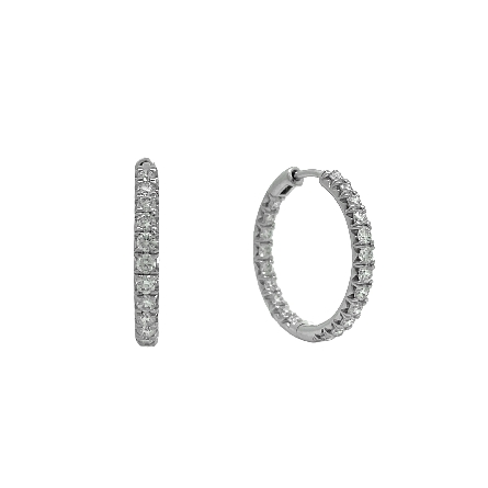 18K White Gold In and Out Hoop Earrings w/42Dia...