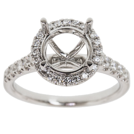 14K White Gold Round Halo Engagement Ring Semi ...