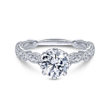 14K White Gold CHEYENNE Vintage Engagement Ring Semi Mounting w/Diams=.48ctw SI G-H for a 1.25ct Round Center Stone (not included) Size 6.5 #ER14433R4W44JJ (S880793)