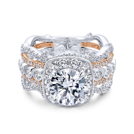 14K Rose and White Gold Multi Row Engagement Ri...
