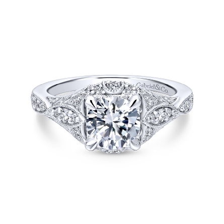 14K White Gold WINDSOR Engagement Ring w/Diams=...