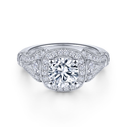14K White Gold Gabriel  DELILAH Halo Engagement Ring Semi Mounting w/Diams=.43ctw SI2 G-H for 1ct Round Center Stone (not included) #ER7479W44JJ (S1214009)<p>Center Stone Not Included</p>