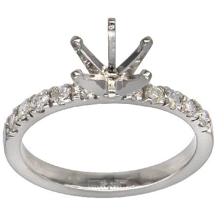 14K White Gold Handmade Engagement Ring Semi Mounting w/10Diams=.29ctw SI H-I Size 6 for a 1ct Round Center Stone (not included)<p>Center Stone Not Included</p>