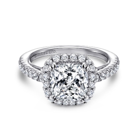 14K White Gold Gabriel CEIRA Cushion Halo Engagement Ring Semi Mouting w/Diams=.48ctw SI2 G-H for a 2ct Cushion Center Stone (not included) Size 6.5 #ER11352C8W44JJ (S1582128)<p>Center Stone Not Included</p>