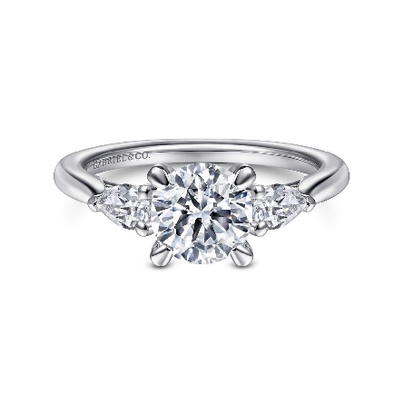 14K White Gold Gabriel SUNDAY Engagement Ring Three Stone Semi Mounting w/2Pear Shaped Diams=.37ctw SI2 G-H for a 1.5ct Round Center Stone (not included) Size 6.5 #ER14794R6W44JJ (S1568657)<p>Center Stone Not Included</p>