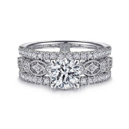 14K White Gold Gabriel GEMMA UnderHalo 3Row Engagement Ring Semi Mounting w/Diams=.60ctw SI2 G-H for a 1ct Round Center Stone (Not included) Size 6.5 #ER15538R4W44JJ (S1567157)<p>Center Stone Not Included</p>
