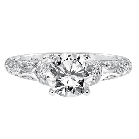 14K White Gold ArtCarved Engagement Ring w/13Di...