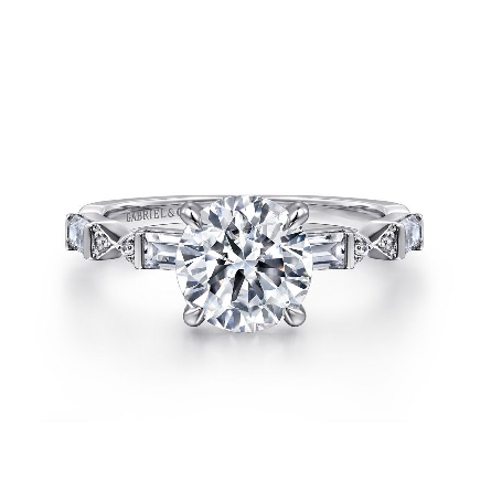 14K White Gold Gabriel DARIELLA 4Prong  Engagement Ring Semi Mounting w/Baguette Diams=.34ctw VS2 G-H and Diams=.03ctw for a 1.5ct Round Center Stone (not included) Size 6.5 #ER16148R6W44JJ (S1636055)