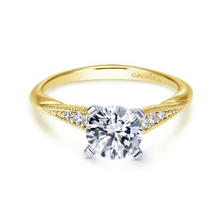 14K Yellow and White Gold RILEY Milgrain Pave 4...