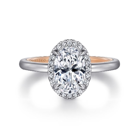 14K Rose and White Gold Gabriel AMELIE 4Prong Hidden Halo Engagement Ring Semi Mounting w/Diams=.10ctw SI2 G-H for 1.5ct Oval Center Stone (not included)  #ER16241O6T44JJ (S1636067)<p>Center Stone Not Included</p>