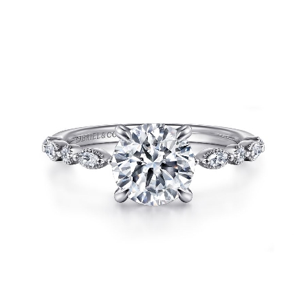 14K White Gold Gabriel LANNA 4Prong Hidden Halo Engagement Ring Semi Mounting w/Marquise Diams=.14ctw VS2 G-H and Diams=.15ctw SI2 G-H for 1.5ct Round Center Stone (not included)  #ER16233R6W44JJ (S1636063)<p>Center Stone Not Included</p>