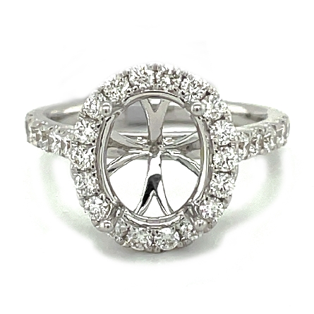 18K White Gold Oval Halo Engagement Ring Semi M...