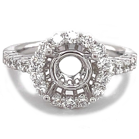 18K White Gold Round Halo Engagement Ring Semi ...