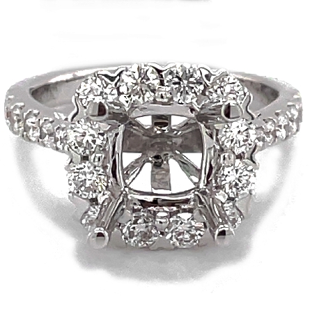 18K White Gold Cushion Halo Engagement Ring Semi Mounting w/Diams=1.05ctw SI G-H Size 6.5 for a 7x7mm Stone #RG26152<p>Center Stone Not Included</p>