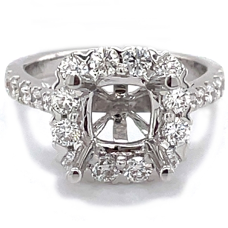18K White Gold Cushion Halo Engagement Ring Semi Mounting w/Diams=.44ctw SI G-H Size 6.5 for a 1ct Round Stone #RG24264<p>Center Stone Not Included</p>
