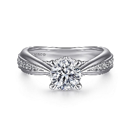 14K White Gold Wide Band Engagement Ring Semi M...