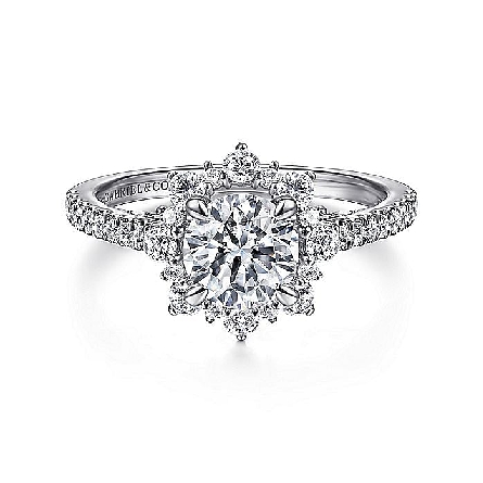 14K White Gold Gabriel Engagement Ring Halo Semi Mounting for 1ct Center Stone (center stone not included) w/Diams=.85ctw SI2 G-H Size 6.5 #ER15242R4W44JJ (S1817808)<p>Center Stone Not Included</p>
