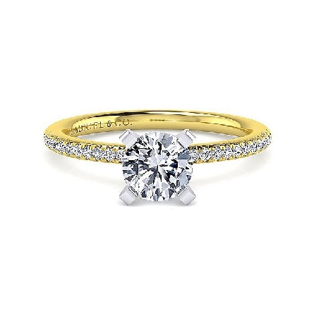 14K Yellow Gold Gabriel 4Prong Engagement Ring Semi Mounting for 1ct Round Center (center stone not included) w/Diams=.13ctw SI2 G-H Size 6.5 #ER16056R4M44JJ(S1817803)<p>Center Stone Not Included</p>