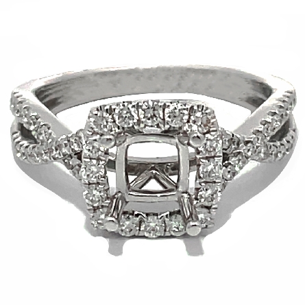 14K White Gold 4 Prong Cushion Halo Engagement Ring Semi Mounting for a 5.5x5.5mm Center (center stone not included) w/Diams=.46ctw SI G-H Size 6.5 #RG23843<p>Center Stone Not Included</p>