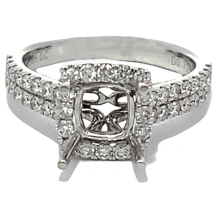 14K White Gold 4 Prong Cushion Halo 2Row Engagement Ring Semi Mounting for a 6x6mm Center (center stone not included) w/Diams=.72ctw SI G-H Size 6.5 #RG13770<p>Center Stone Not Included</p>