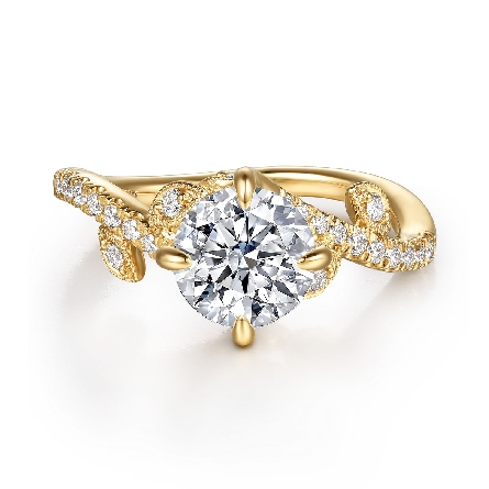 14K Yellow Gold Gabriel Milgrain Leaf Wave Enga...